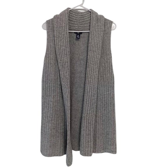 Gap Sweater Vest Womens Medium Gray Open Front Shawl Collar Ribbed Knit Wool - Picture 1 of 8